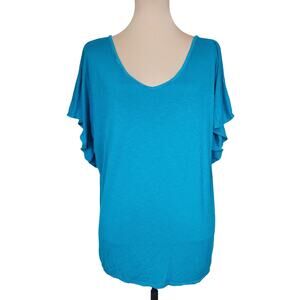 Whereabouts Teal Flutter Sleeve Blouse